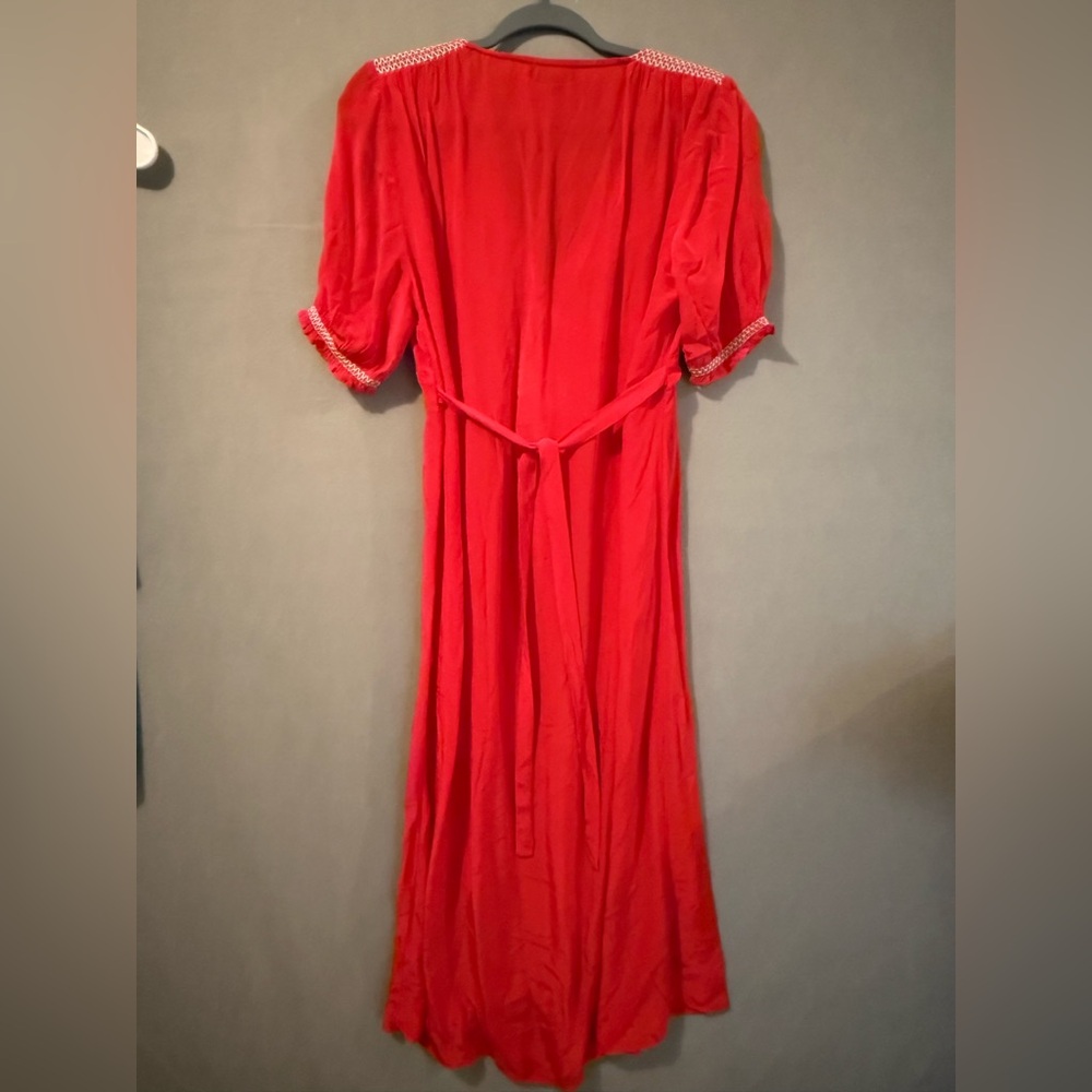 NWT J. Crew Red Smocked-trim midi dress in crepe de chine size 8 - Picture 6 of 6